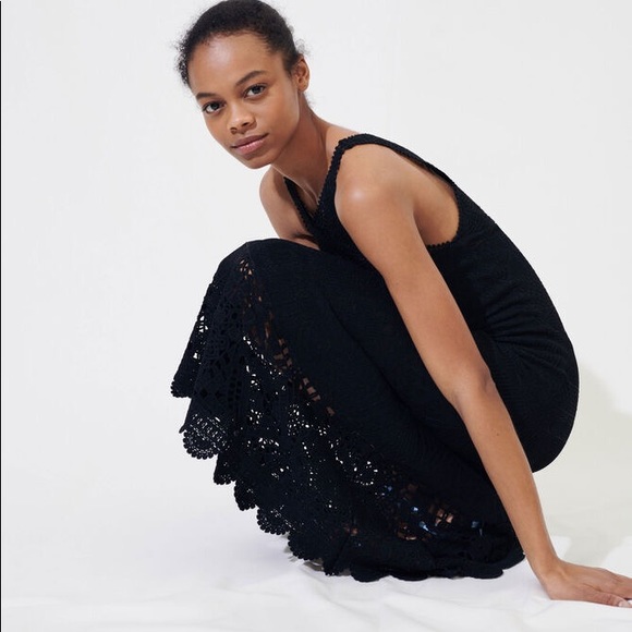 MAJE NEW LONG CROCHET DRESS BLACK SIZE 36 - Picture 8 of 9